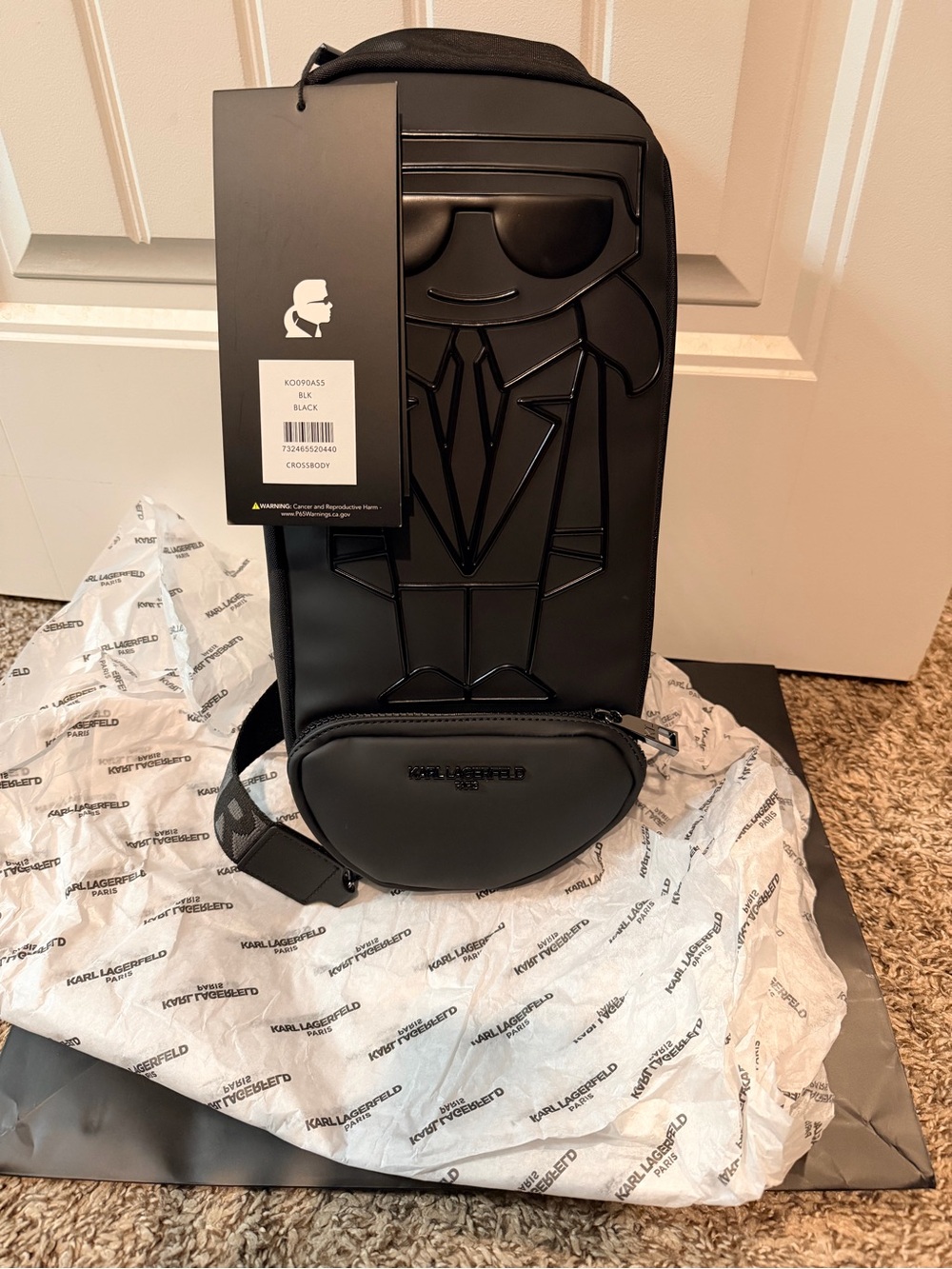 Karl Lagerfeld Black Men’s/ Unisex Sling Belt Bag with Embossed Icon